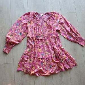 House of Harlow 1960 Size XS Long Sleeve Pink Floral Mini A Line Dress